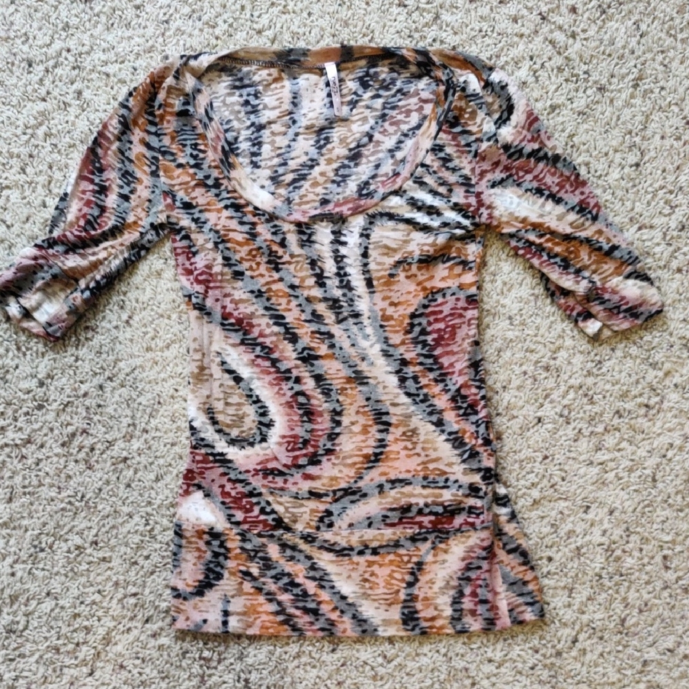 Rue21 Swirl Pattern Long Sleeve Top - Black, Brown, Pink